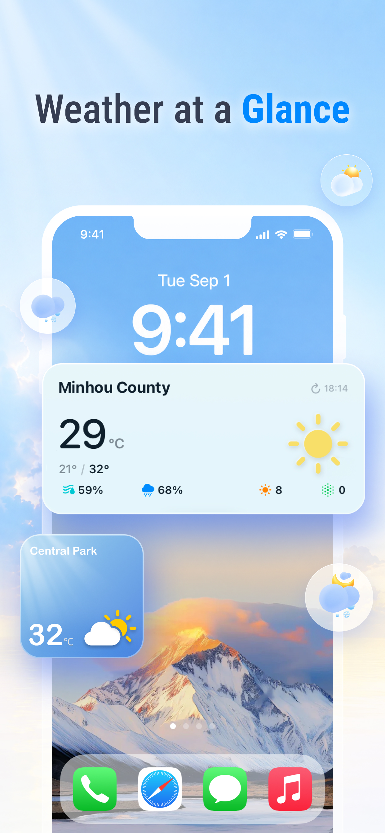 Live Weather widgets on an iPhone home screen